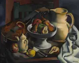 Jan Matulka, A Still Life with a Mandolin, Fruit and a Ceramic Jug
