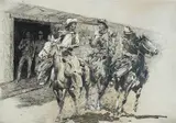 Edward Borein, Three Cowboys Leaving a Saloon