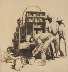 Chuck Wagon by Edward Borein, 1914, pen and ink wash on paper, offered Aug 2005