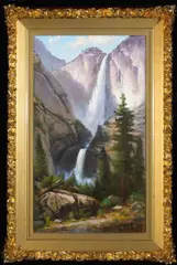 Yosemite Falls; Happy Isles on the Merced River (a pair) by Harry Cassie Best, first oil on canvas; second oil on board, sold Aug 2005