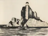 Francis McComas, Lighthouse on a Rocky Shore, charcoal on paper