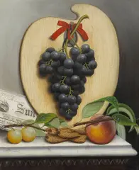 Albertus Del Orient Browere, A Still Life with Purple Grapes, a Palette and a Newspaper; A Still Life with Green Grapes, a Palette and a Newspaper (a pair)