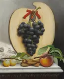 Albertus Del Orient Browere, A Still Life with Purple Grapes, a Palette and a Newspaper; A Still Life with Green Grapes, a Palette and a Newspaper (a pair)