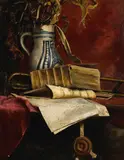 J. Bond Francisco, A Still Life with Books, Manuscripts, a Trombone and a Vase