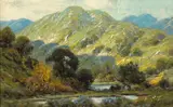 Manuel Valencia, Sunlight and Shadow on the Hills, oil on canvas on board
