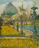 Maren Froelich, The Grounds of the 1915 Panama Pacific Exposition with the Palace of Horticulture in the Background, San Francisco, oil on canvas board