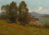 William Barr, Poppies and Lupine on a Hillside with Mt. Tamalpais Beyond, oil on canvas