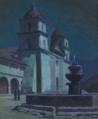 Frederick Heckman, Santa Barbara Mission at Night, 1930, oil on canvas