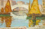Benjamin Brown, A View Along a Venetian Canal, oil on canvas laid down