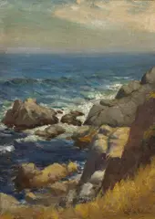 Sea, Rock, Land and Sky by William Adam, oil on canvas board, sold Aug 2005