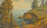 Marius Smith, Wildflowers Along a Coastline, oil on canvas