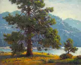 Paul Grimm, Pine Trees by a Lake in the Mountains