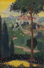 A Walled Town by Jessie Arms Botke, oil on canvas board, sold Aug 2005
