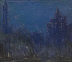 Frank Usher de Voll, Nocturnal Cityscape, oil on canvas