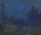Frank Usher de Voll, Nocturnal Cityscape, oil on canvas