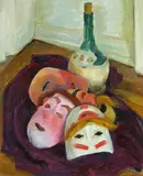 Mabel Alvarez, Arrangement, Masks, 1945, oil on canvas board