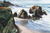 Wayne LaCom, Bathers Along the Laguna Coast, watercolor on paper
