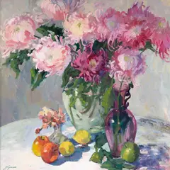 Millie Greene, Spider Mums, oil on canvas