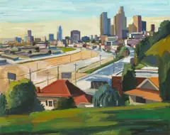 Raymond Cuevas, The Civic Center from Elysian Park, Los Angeles, oil on canvas