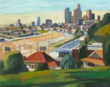 Raymond Cuevas, The Civic Center from Elysian Park, Los Angeles, oil on canvas