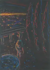 Robert Yarber, (American, b. 1948), Nocturnal Scene with Figure Falling Feet First, 1983 27½ x 19¾in (70 x 50cm)