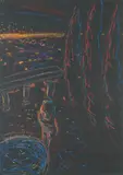 Robert Yarber, (American, b. 1948), Nocturnal Scene with Figure Falling Feet First, 1983 27½ x 19¾in (70 x 50cm)