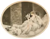 Puppies (H., C. & I. 254) by Louis Icart, 1925, Etching and aquatint with touches of handcoloring printed on wove paper, sold Apr 2005