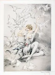 Louis Icart, White Wings (H., C. & I. 288), 1926, Etching and aquatint with touches of handcoloring printed on wove paper