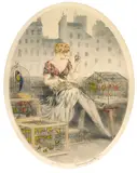 Bird Seller (H., C. & I. 378) by Louis Icart, 1929, Etching and aquatint with touches of handcoloring printed on Rives paper, sold Apr 2005