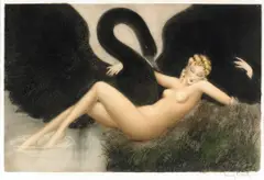 Louis Icart, Leda and the Swan (H., C. & I. 436), 1934, Etching and aquatint with touches of handcoloring printed on wove paper