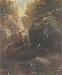 A Waterfall in the Woods by David Johnson, oil on board, sold Apr 2005