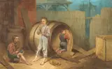 James E. Maxfield, Three Street Urchins with Keg Barrels, 1877, oil on canvas