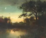 Alexander Helwig Wyant, A Figure in a Punt Under a Moonlit Sky
