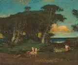 Elliott Daingerfield, Maidens Bathing with Centaurs Watching, oil on board