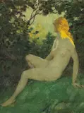 Warren B. Davis, Nude in a Landscape, oil on canvas on board