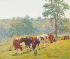 Edward Charles Volkert, Cattle Grazing at Midday, oil on canvas