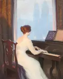 William Worcester Churchill, Girl Playing Piano, 1918, oil on canvas