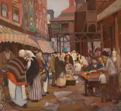 Peter Krasnow, Market Scene, New York, 1919, oil on canvas