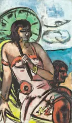 Max Beckmann, Quappi mit grünem Sonnenschirm, 1938, Öl auf Leinwand