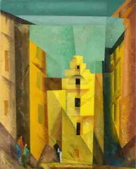 Lyonel Feininger, Gelbe Gasse“ (auch „Gasse I“, „Yellow Lane“), 1932, Öl auf Leinwand