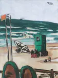 Max Beckmann, Badende mit grüner Kabine und Schiffern mit roten Hosen, 1934, Öl auf Leinwand