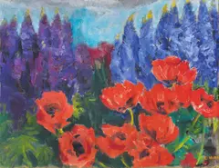 Emil Nolde, Mohn und blaue Lupinen, 1950, Öl auf Leinwand