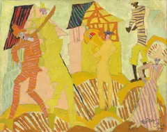Lyonel Feininger, Trompetenbläser im Dorf (Trumpeter in the Village), 1915, Öl auf Leinwand