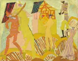 Lyonel Feininger, Trompetenbläser im Dorf (Trumpeter in the Village), 1915, Öl auf Leinwand