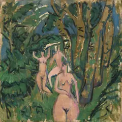 Ernst Ludwig Kirchner, Akte im Wald“ (Fehmarn), 1912, Öl auf Nessel