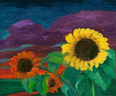 Emil Nolde, Sonnenblumen im Abendlicht, 1943, Öl auf Leinwand. Doubliert