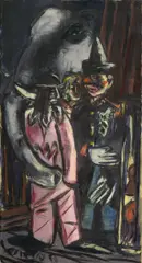 Max Beckmann, Elefant und Clown im Stall, 1944, Öl auf Leinwand