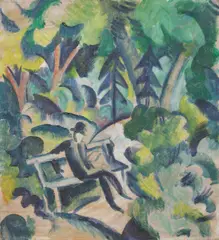 August Macke, Mann auf Bank, 1913, Öl auf Pappe