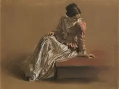 Adolph von Menzel, Emilie in roter Bluse, Um 1850, Pastell auf braunem Papier