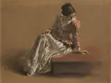 Adolph von Menzel, Emilie in roter Bluse, Um 1850, Pastell auf braunem Papier